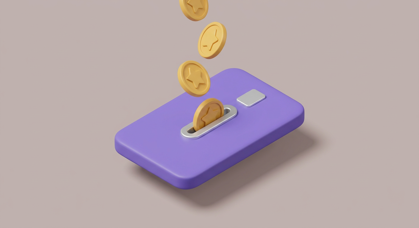 Golden star coins dropping into a slot on a purple slab